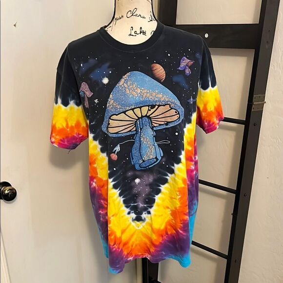 Liquid Blue Multi Color Mushroom Bohemian Tie-Dye Shirt Festival Concert - Picture 1 of 7